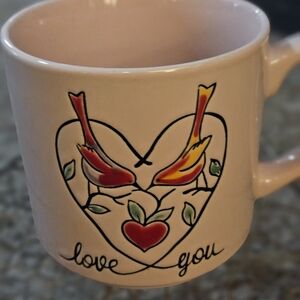 Ceramic Love Birds Mug in White and Red